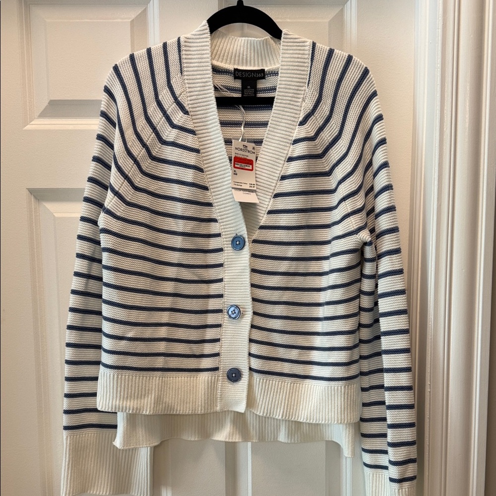 Designer Blue and White Striped Women's Cardigan